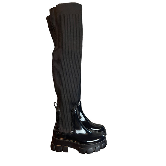ASOS Design Gravity Over The Knee Wellie Boots in Black - Picture 2 of 8